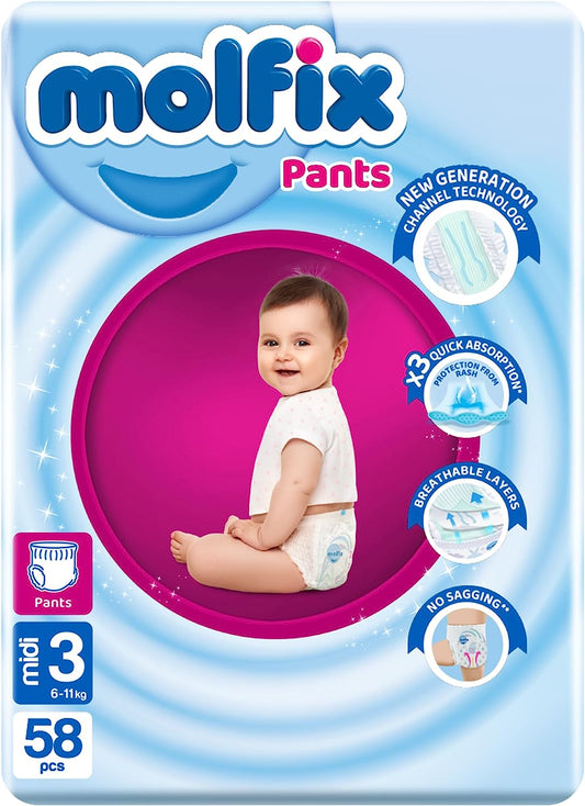 Molfix Diapers Pants  Size 3  ,58  Pcs, 4-9 KG