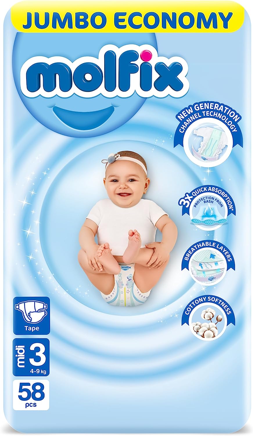 Molfix Diapers Size 3 ,58 Pcs,6-11KG