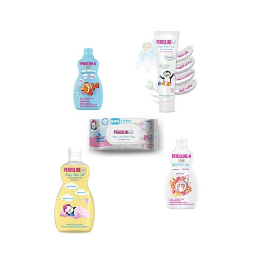 Penduline Baby Package ( Shampoo 65 ml  + baby oil 100ml  + Shower Gel 65 ml  + Wipes 72 pcs + Diaper Rash Cream75 ml )