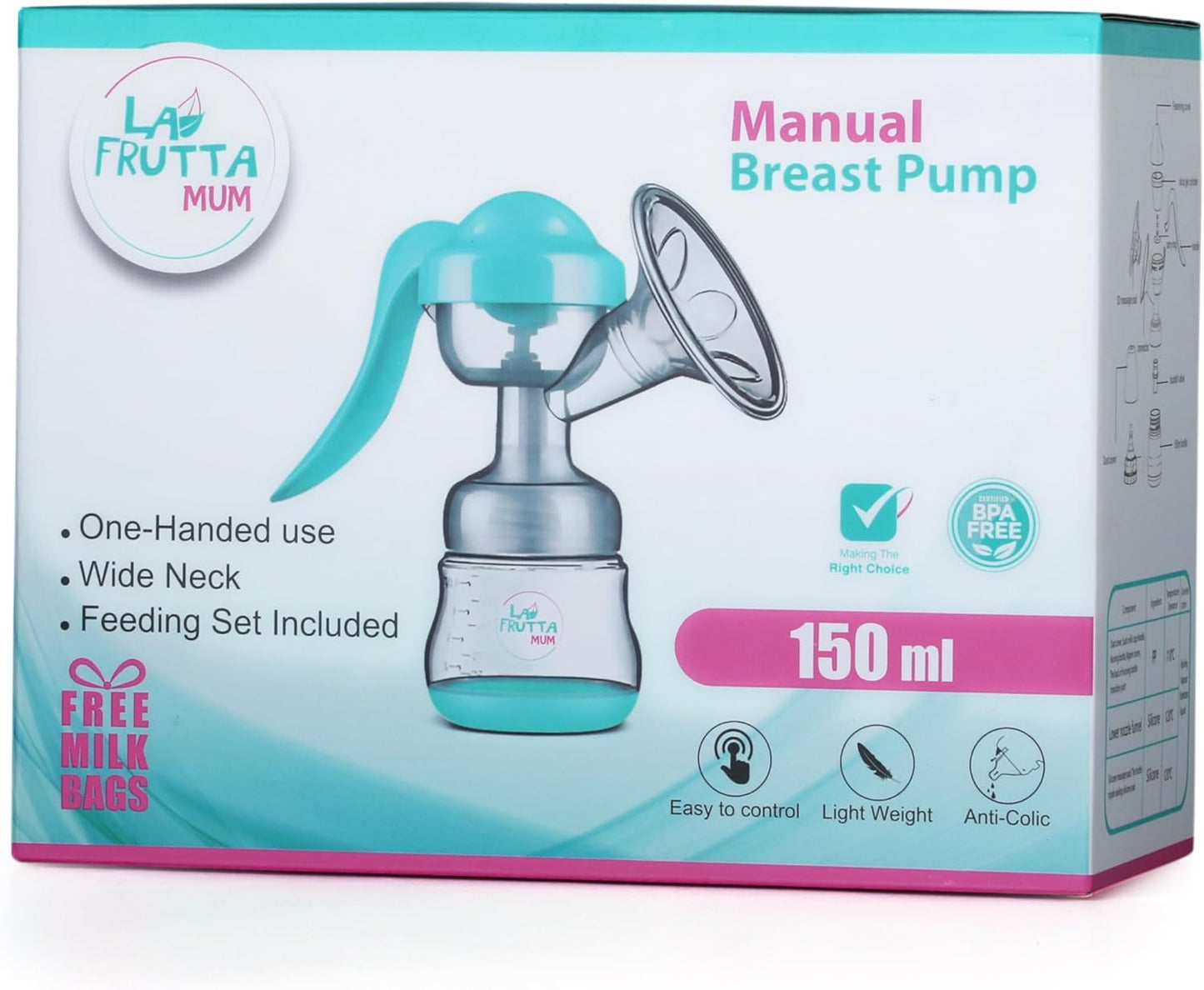 La Frutta Wide Neck Breast Pump 150ml + Free Milk Bags