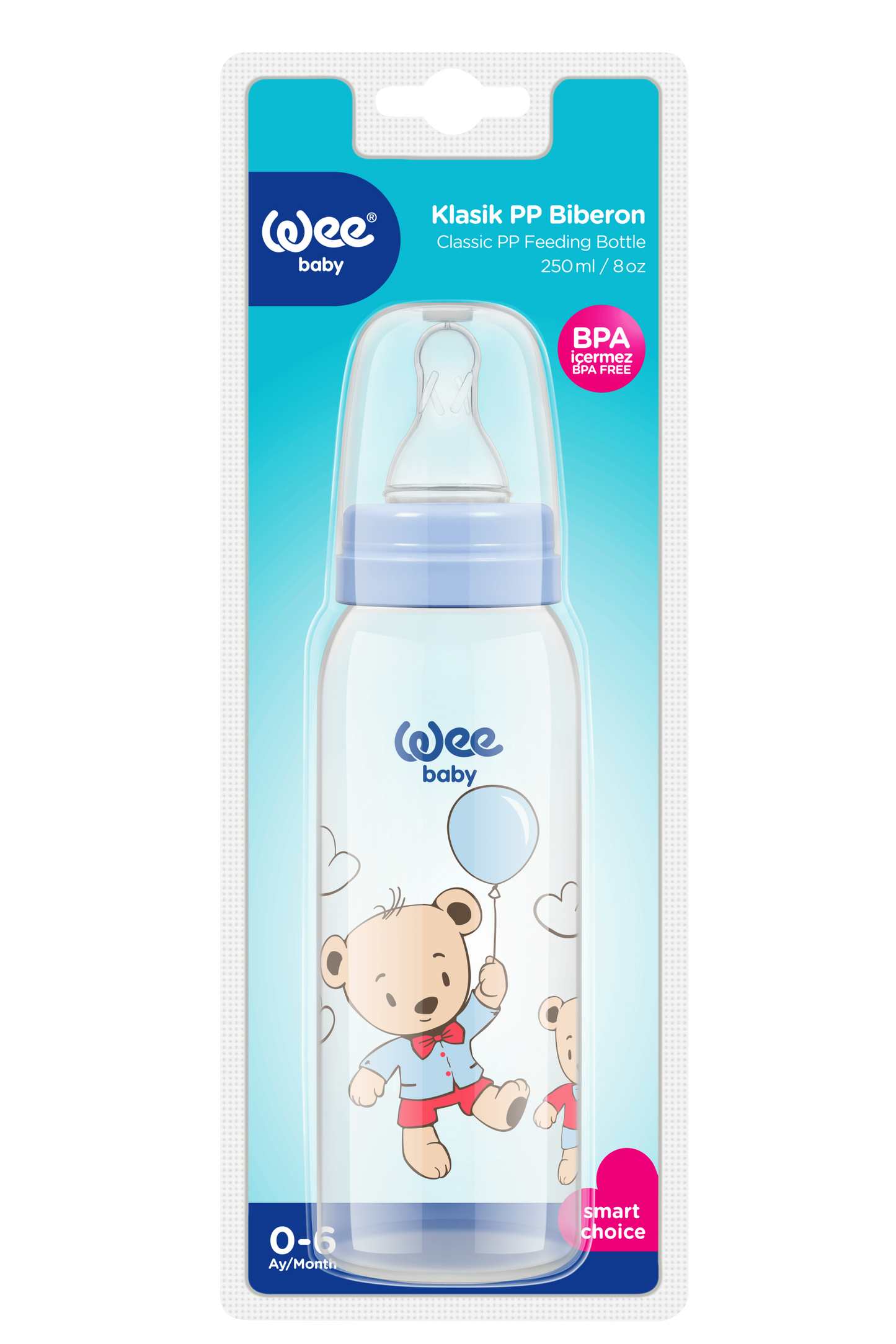 Wee Baby Narrow Mouth Classic PP Feeding Bottle 0-6 Months 250ml Blue