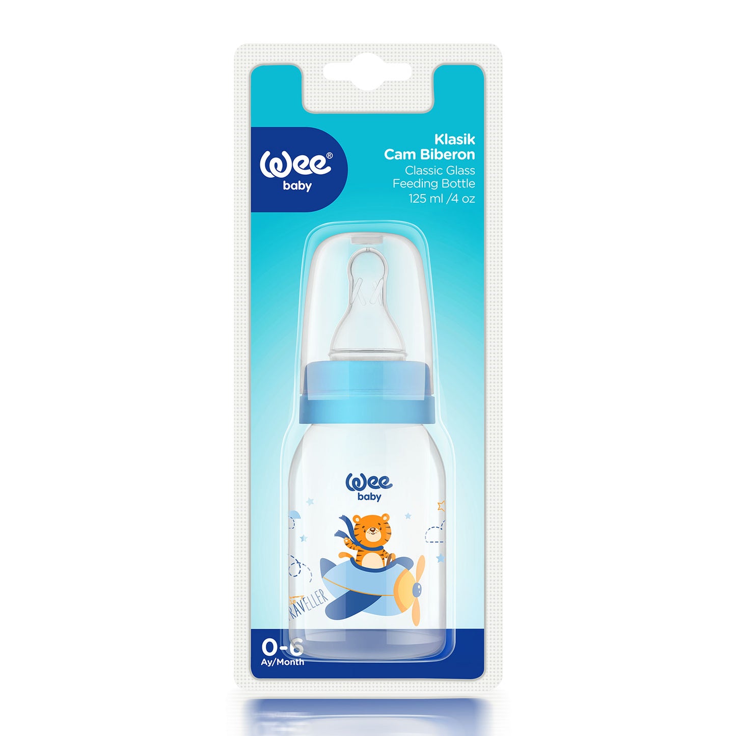 Wee Baby Classic Glass Feeding Bottle 0-6 Months 125ml - 1 Pack Blue