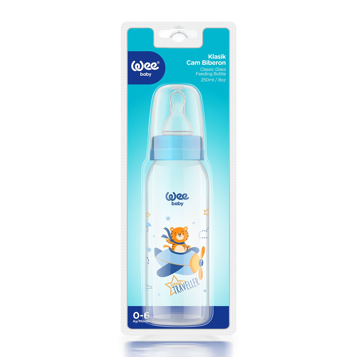 Wee Baby Classic Glass Feeding Bottle 0-6 Months 250ml - 1 Pack Blue