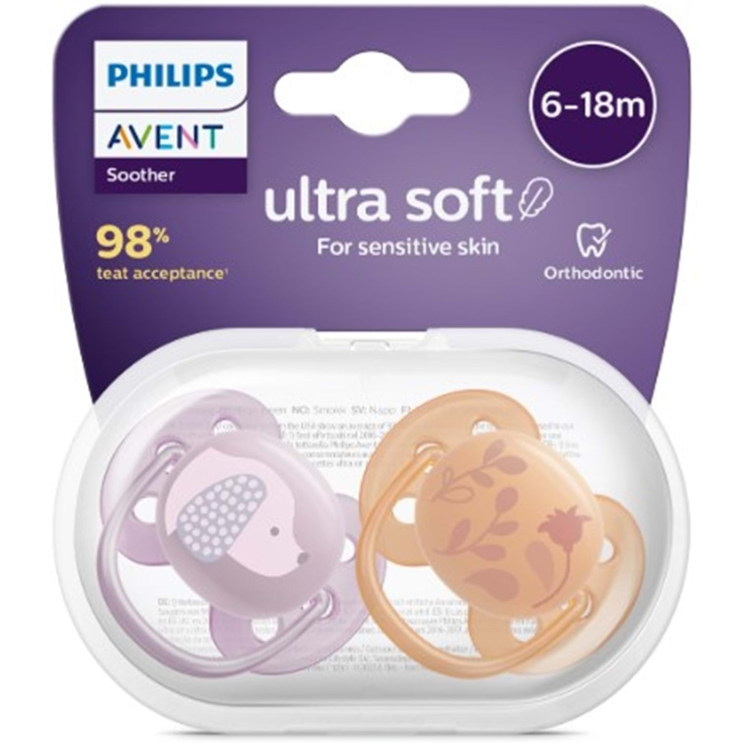 Philips Avent Ultra Air Pacifier Orthodontic & BPA, with Extra Ventilation Holes 6-18Months (Girl Design) Pack of 2