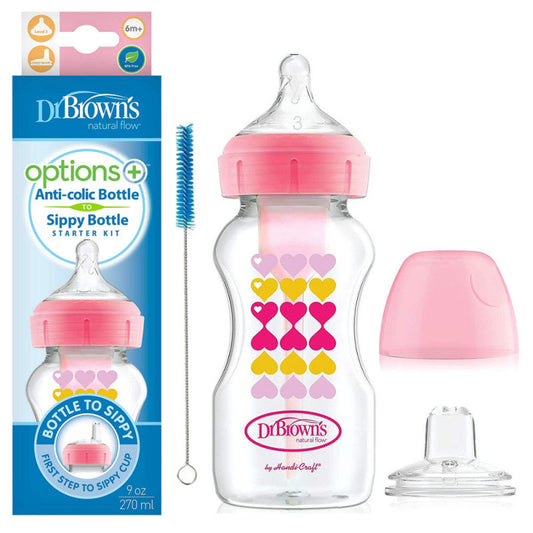 Dr.Brown's Wide-Neck Options+ bottle 270 ml w/ Sippy Spout -Pink (+L3 Nipple in Bottle)