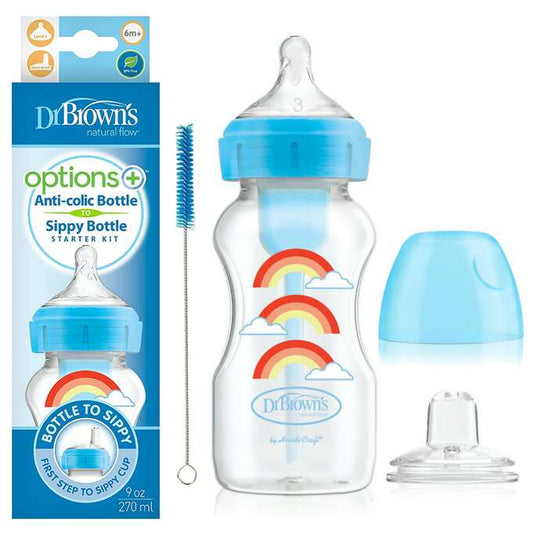 Dr.Brown's Wide-Neck Options+ bottle 270 ml w/ Sippy Spout -Blue (+L3 Nipple in Bottle)