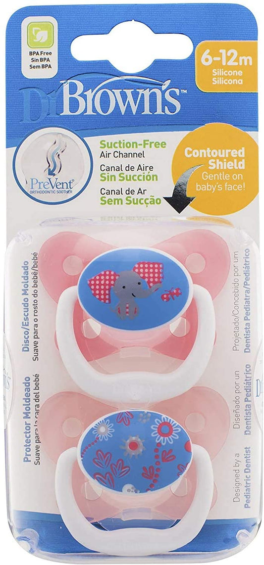 Dr.Brown's PreVent BUTTERFLY SHIELD Pacifier - Stage 2 * 6-18M - Pink, 2-Pack