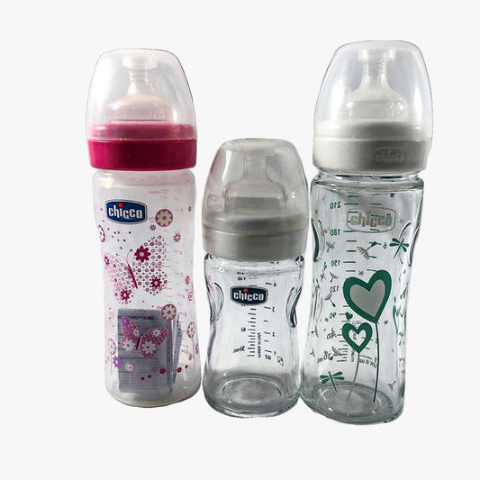 Chicco Special offer 3 Bottles( 1*240ml Glass +1*230ml +1*150ml Glass for girls pink)