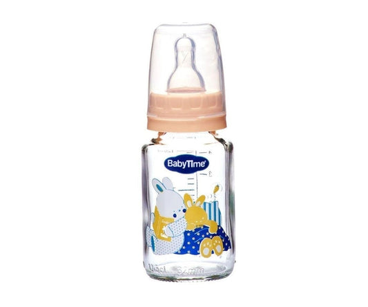 BabyTime Glass Feeding Bottle 125ml pink