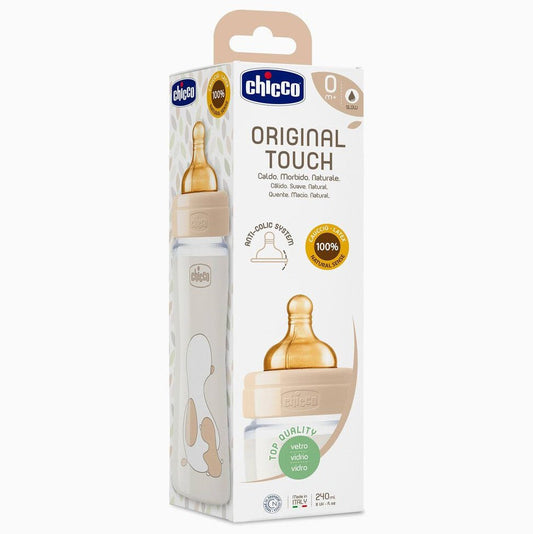 Chicco Original Touch Glass Anti-Colic Feeding Bottle +0m 240ml Beige