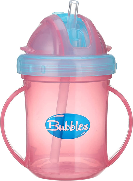Bubbles Baby Cup with Silicone Straw Pink