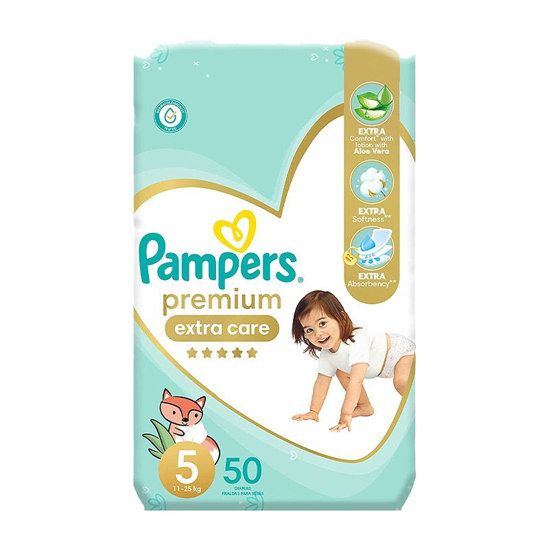 Pampers Premium Extra Care Diapers, Size 5, 50 Diapers