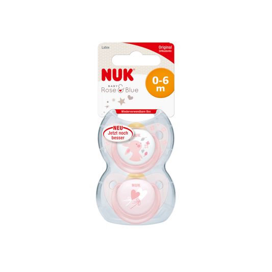 NUK Baby Rose Size 2 (0-6m) Latex Soother Twin Pack