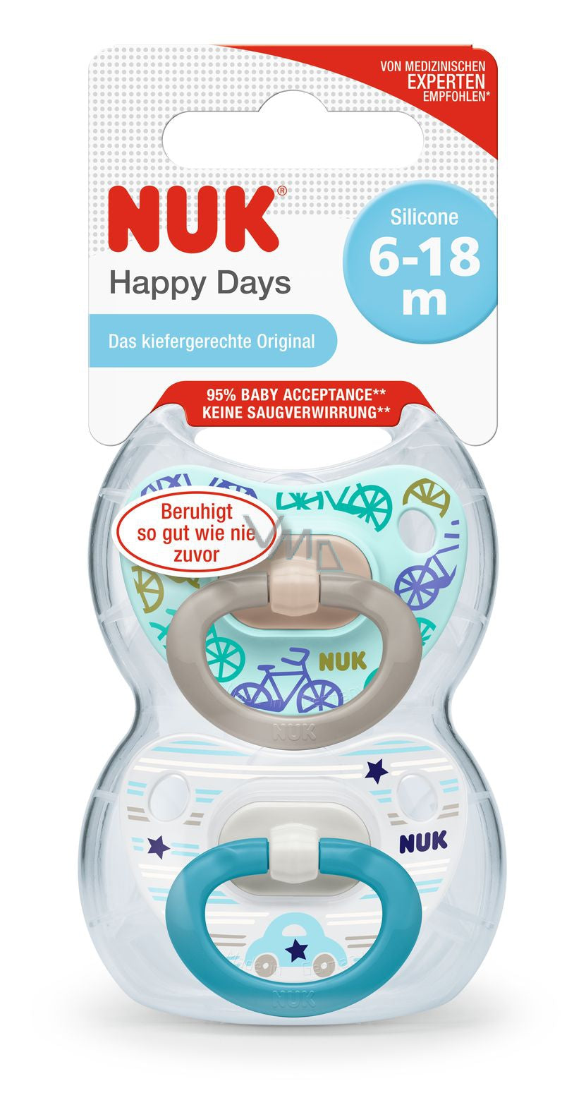 NUK Classic Happy Days Silicone Comforter 6-18M 2Pcs Assorted