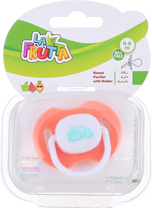 La Frutta Printed Pacifier with Cover and Round Teat, Pink and Clear - 0 to 6 Months