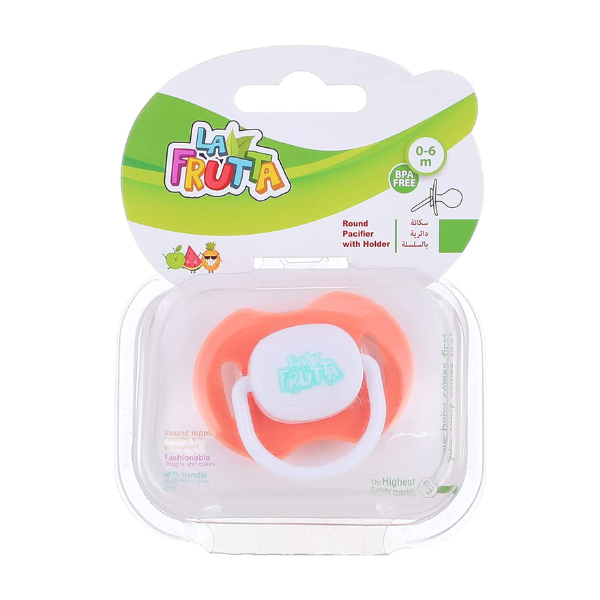 La Frutta Printed Pacifier with Cover and Round Teat, Pink and Clear - 0 to 6 Months