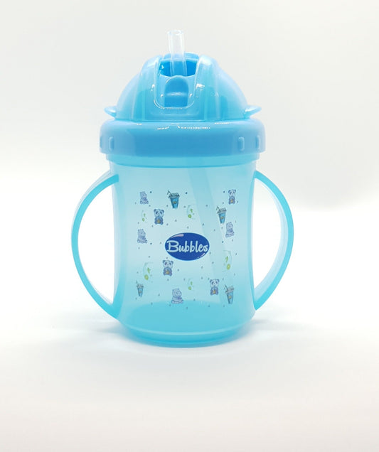 Bubbles Baby Cup with Silicone Straw Blue