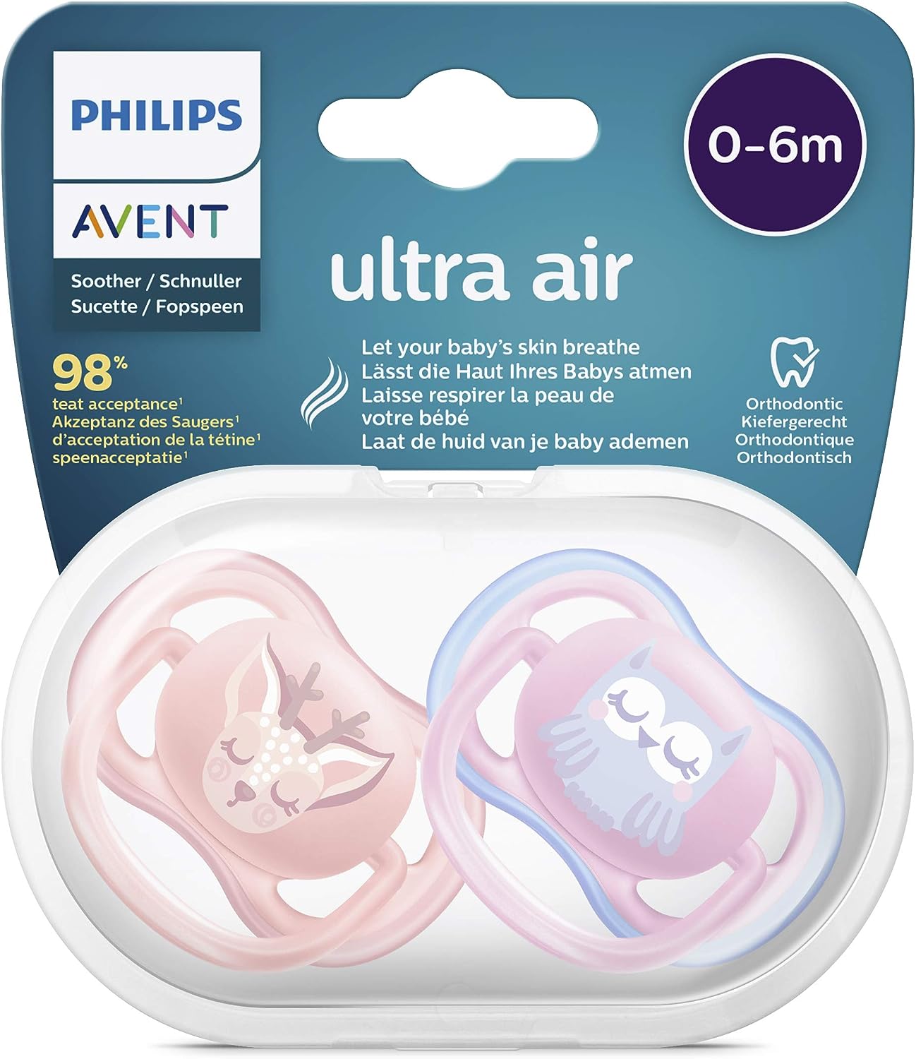 Avent Ultra Air Pacifier Pink 2 Pieces Animals Design