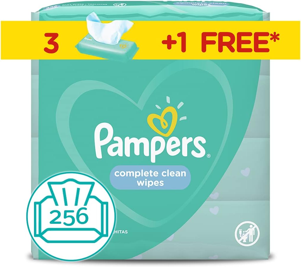 Pampers Fresh Clean Baby Wipes, 3 plus 1 free 256 Count, Pack of 4