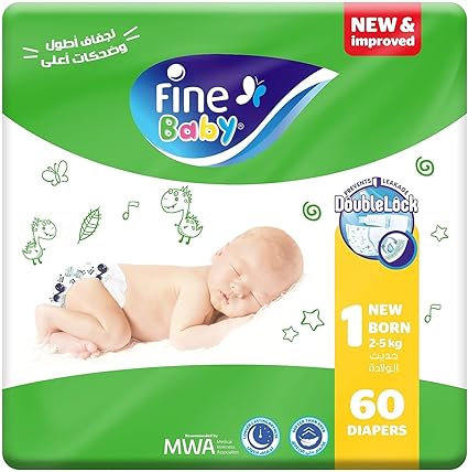 Baby Diapers Size 1 (2-5Kg) Medium, 60 Count  With The New Double Lock Leak Barriers
