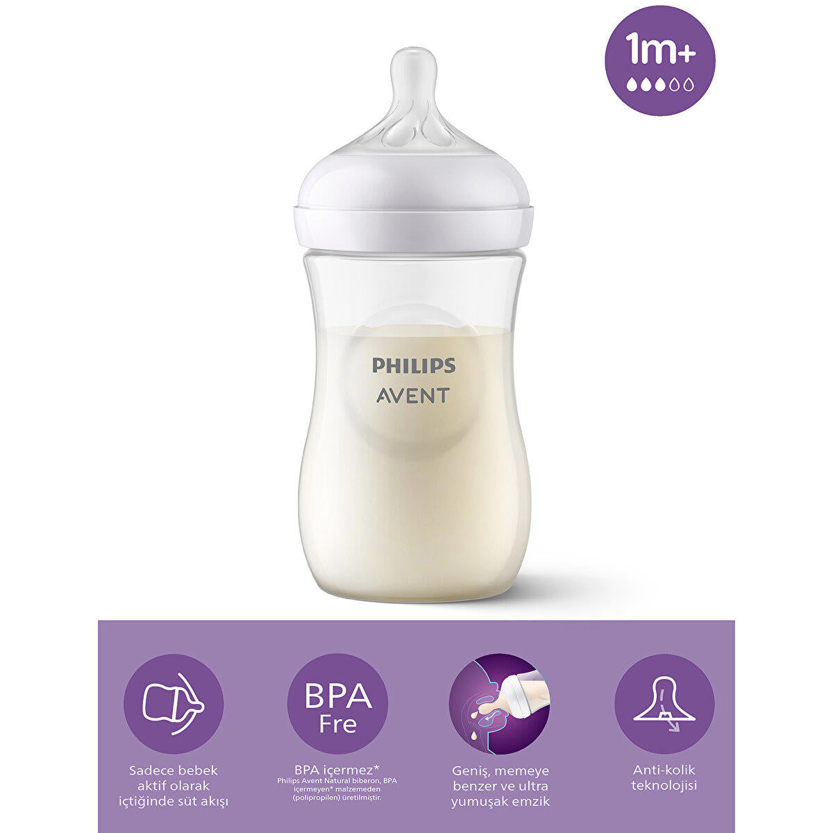 Avent Baby Bottle with Natural Response Teat, (+1M)  260ml