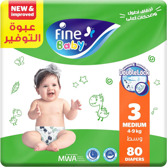 Fine Baby Diapers, Size 3, Medium, 4-9 kg, 80 Diaper
