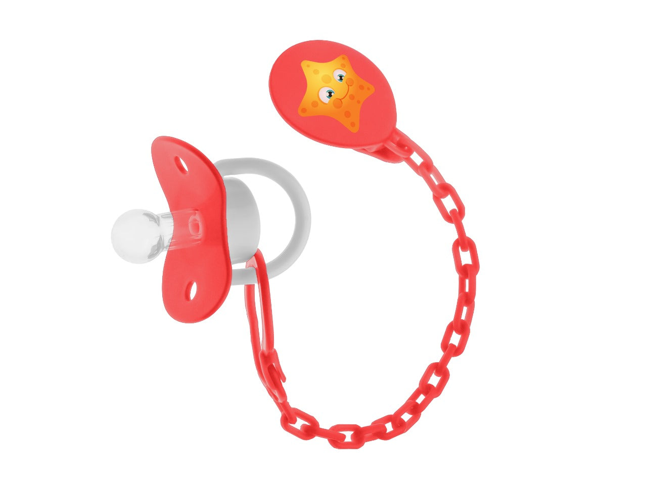 Bubbles Pacifier Beveled With Chain Red