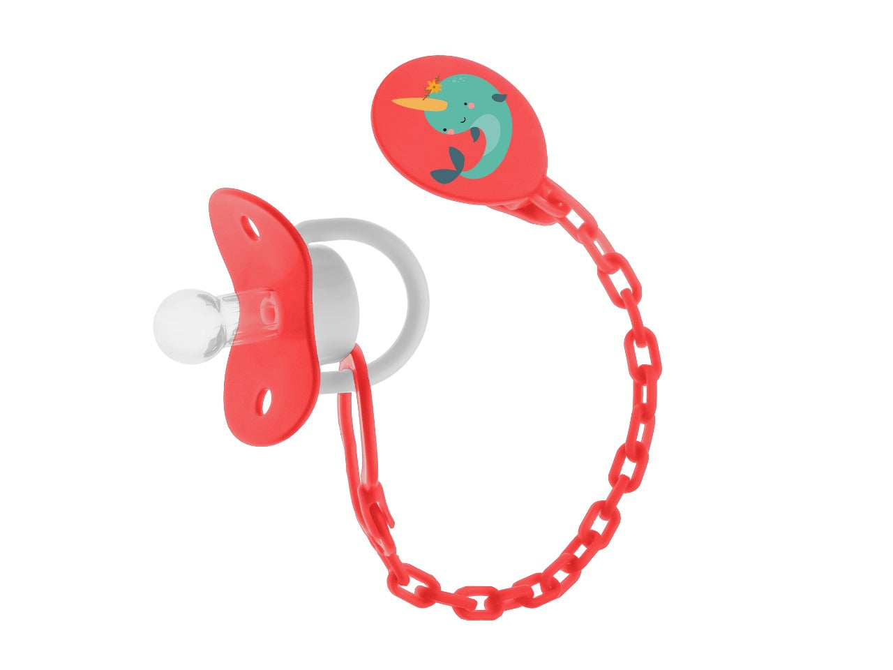 Bubbles Pacifier Beveled With Chain Red