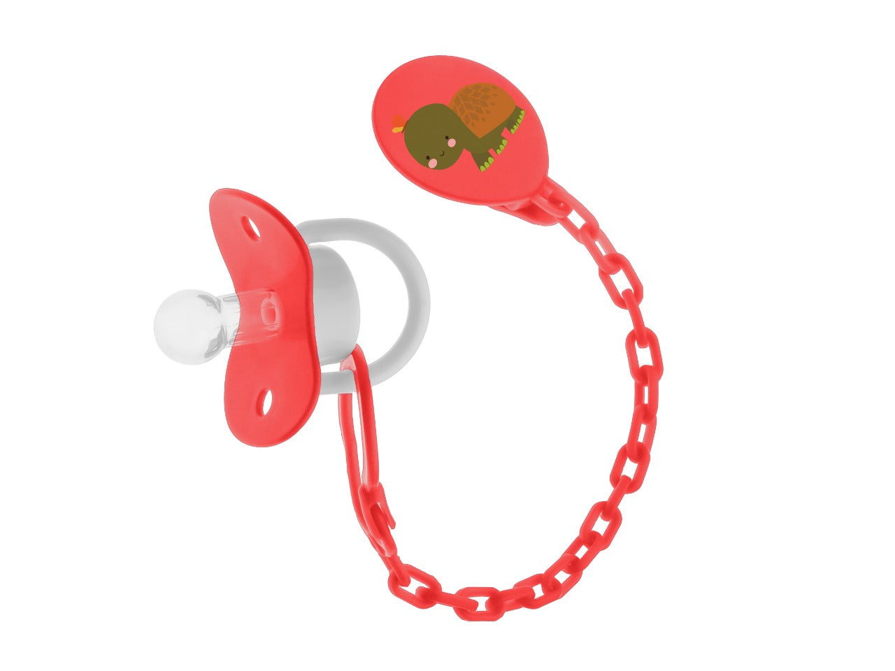 Bubbles Pacifier Beveled With Chain Red