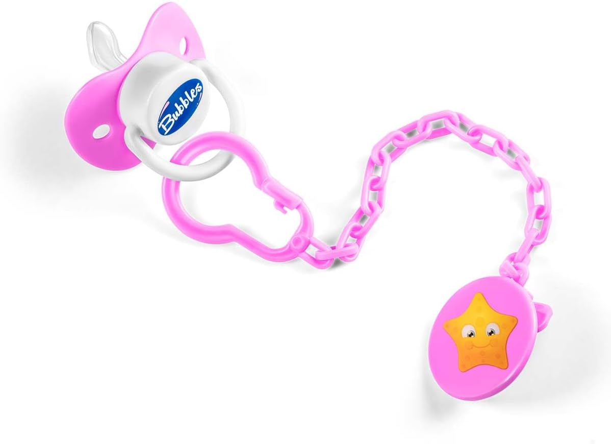 Bubbles Baby Pacifier With Chain Pink