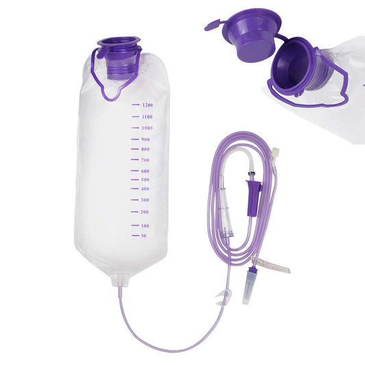 1200mL Enteral Gravity Feeding Bag Set – Disposable Nutrition Delivery Bag with Large Bore, Purple Cap & Tube – Non-Sterile, DEHP-Free, Single Use – Enteral Use Only