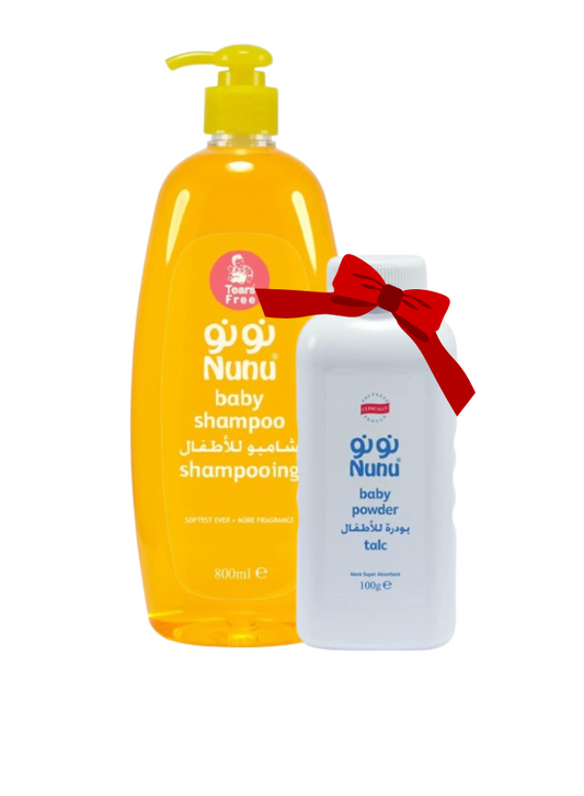 Nunu Baby Shampoo 800ml + Baby Powder 100g Free