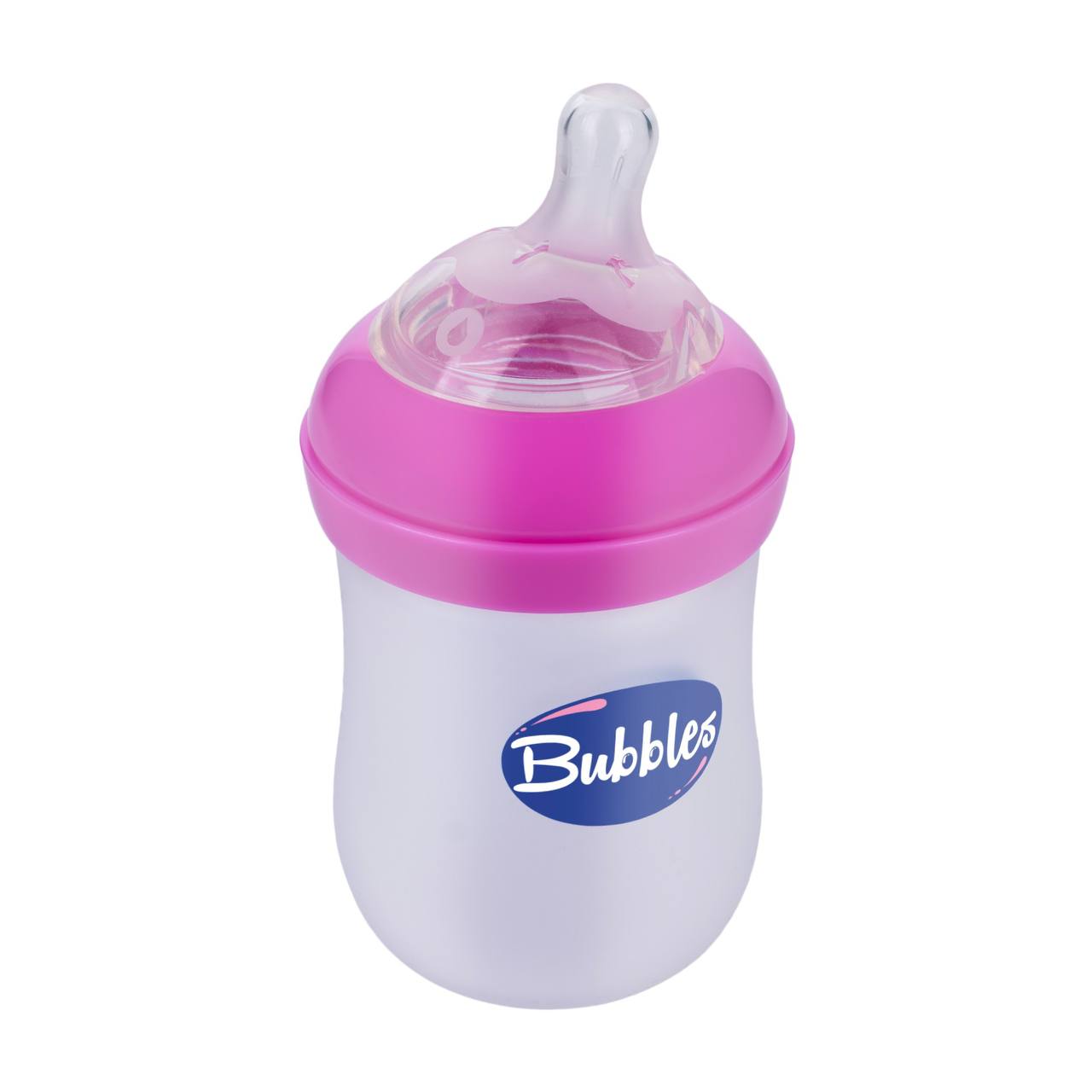 Bubbles Glass Baby Feeding Bottle 150ml with Tilted Silicone Nipple, Anti-Colic Design, BPA-Free, Easy Grip, Safe Glass Bottle for Newborns and Infants (Pink)