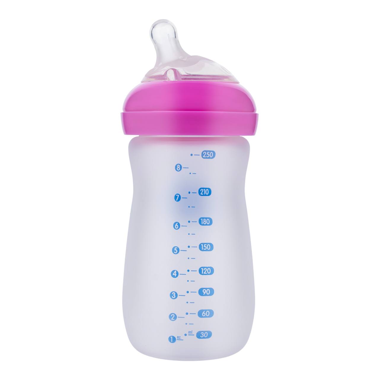 Bubbles Glass Baby Feeding Bottle 280ml with Tilted Silicone Nipple, Anti-Colic Design, BPA-Free, Easy Grip, Safe Glass Bottle for Newborns and Infants (Pink)