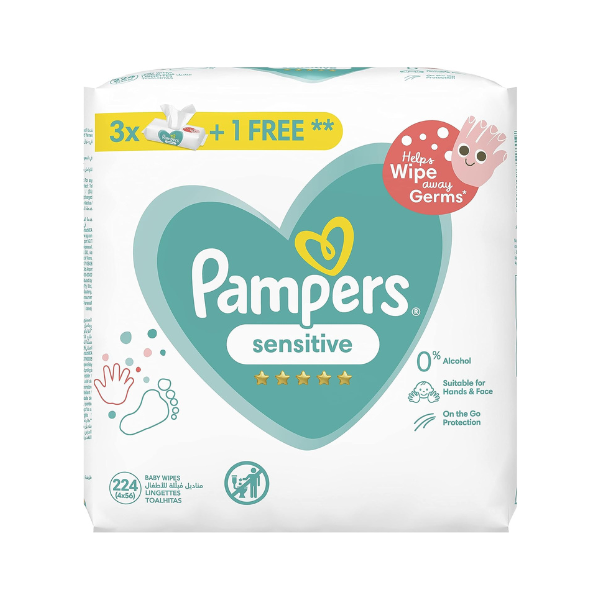 Pampers Sensitive Protect Wipes, 224 wipes 3 plus 1 free