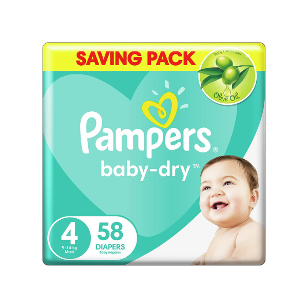 Pampers Diapers  Size 4 ,58 Pcs ,9-18 KG.