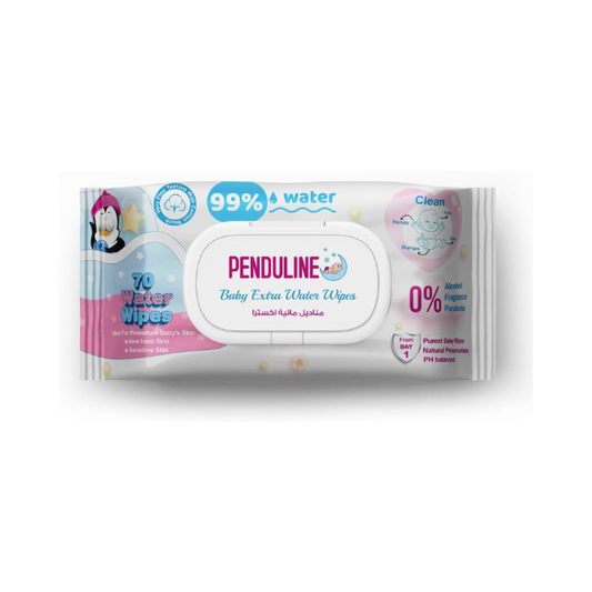 بيندولين مناديل مبللة للاطفال مع 99% ماء اضافي، 70 قطعة | الاذريون | لحديثي الولادة واليوم الاول | بشرة حساسة | خالية من الكحول - عطر - بارابين