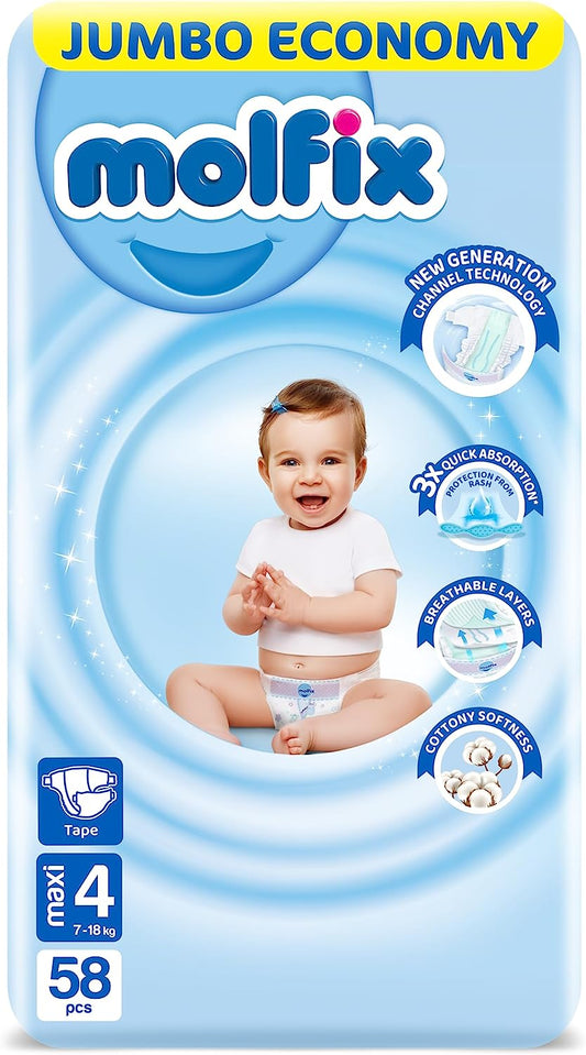 Molfix Diapers Size 4 ,58 Pcs,7-18 KG