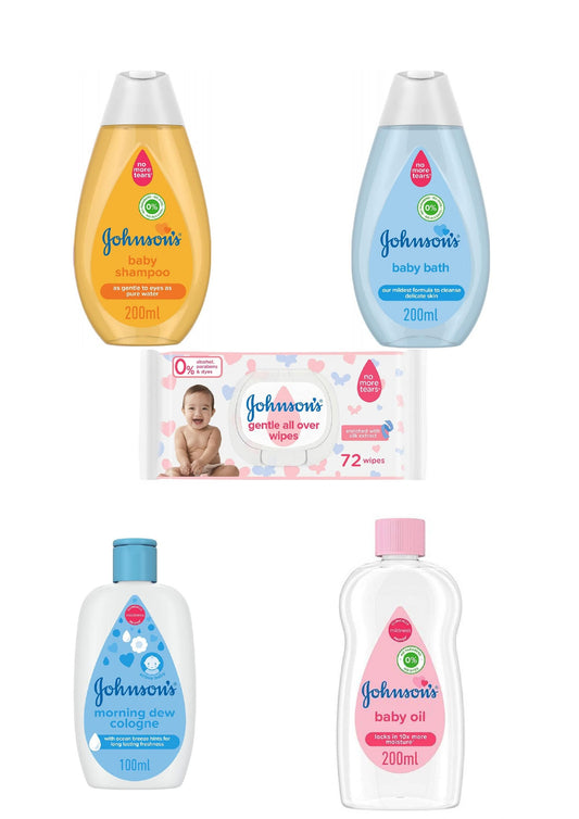 Johnson's Shampoo 200 Ml +Baby bath 200 Ml +Oil 200 Ml +baby cologne Morning dew 100ml +wipes Johnson 72 pcs