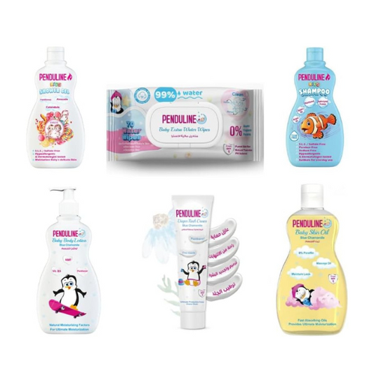 Penduline Saving Bundle 2 (shampoo 450ml- Diaper Rash Cream 75ml - Shower gel 300ml sweets -Lotion 200ml-Baby Oil 100ml- Wipes )