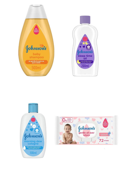 Johnson's Baby Set  (Shampoo Mega 500ml - Morning dew Cologne 100ml- Wipes 72 pcs - Oil sleep time 200ml )