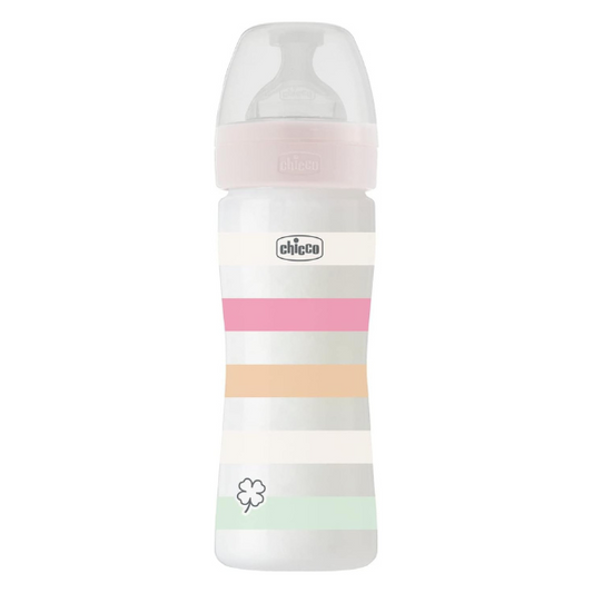 Chicco Well-Being Plastic Feeding Bottle for Girl, 250ml, White/Pink