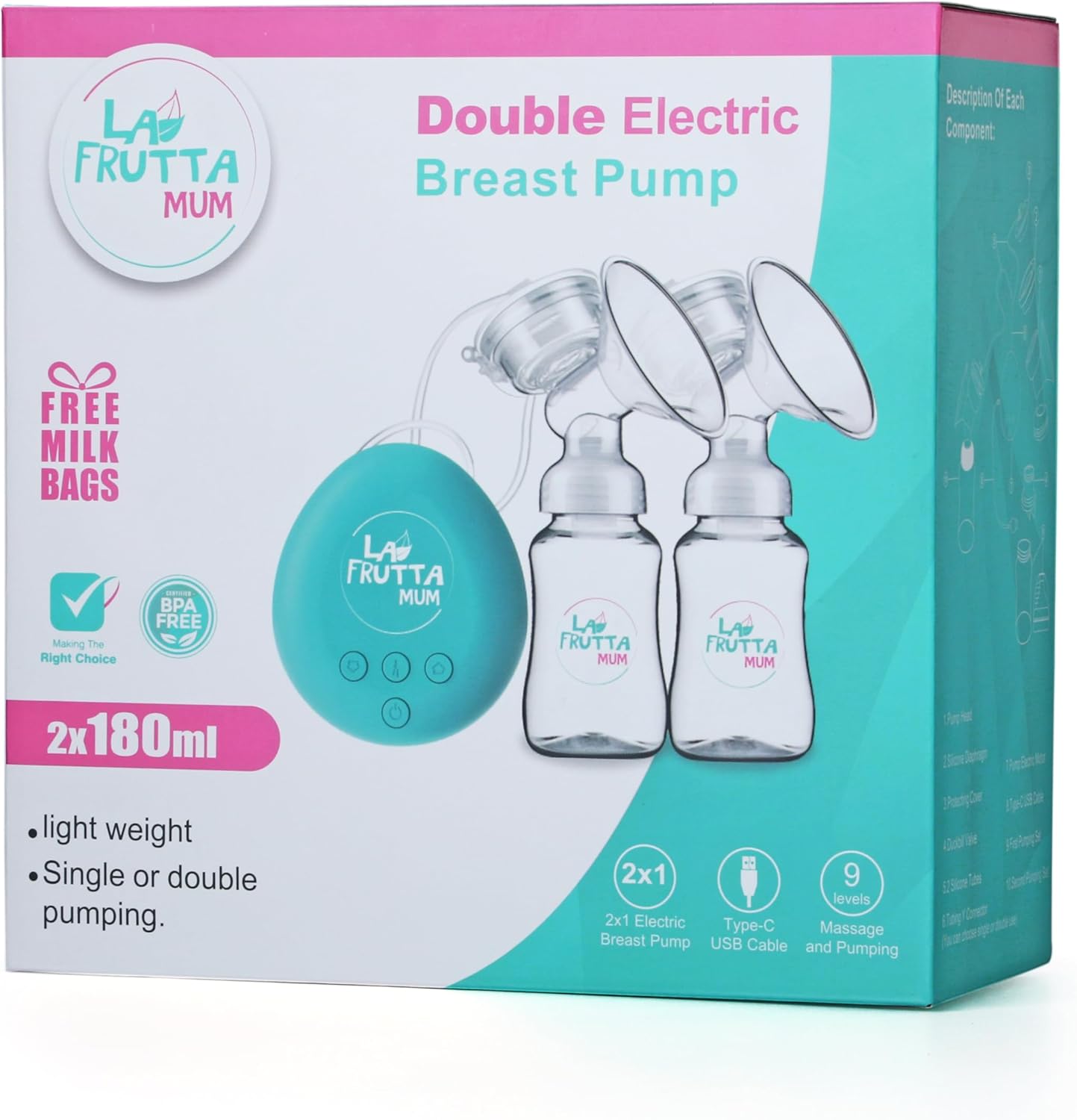 La Frutta Double Electric Breast Pump 150Ml*2 + Free Milk Bags