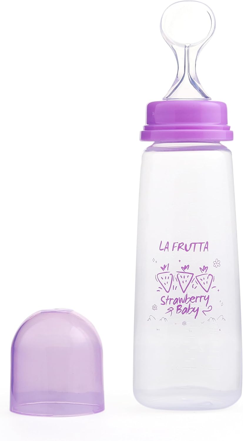 La Frutta Baby Feeding Bottle With Spoon +4m 270ml Purple