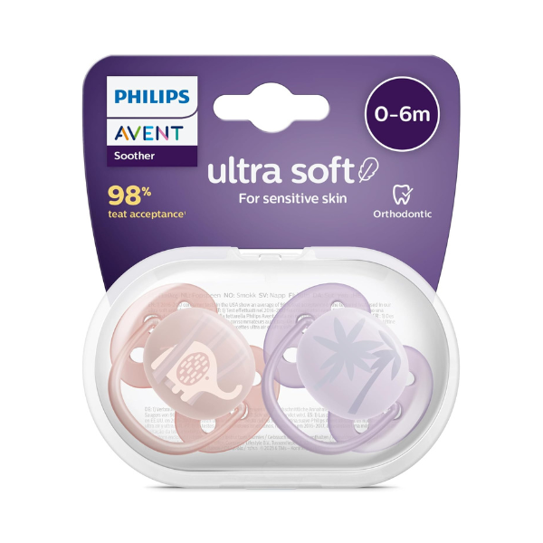 Philips Avent Ultra Soft Pacifier 0-6 Months, Pack of 2, Girls