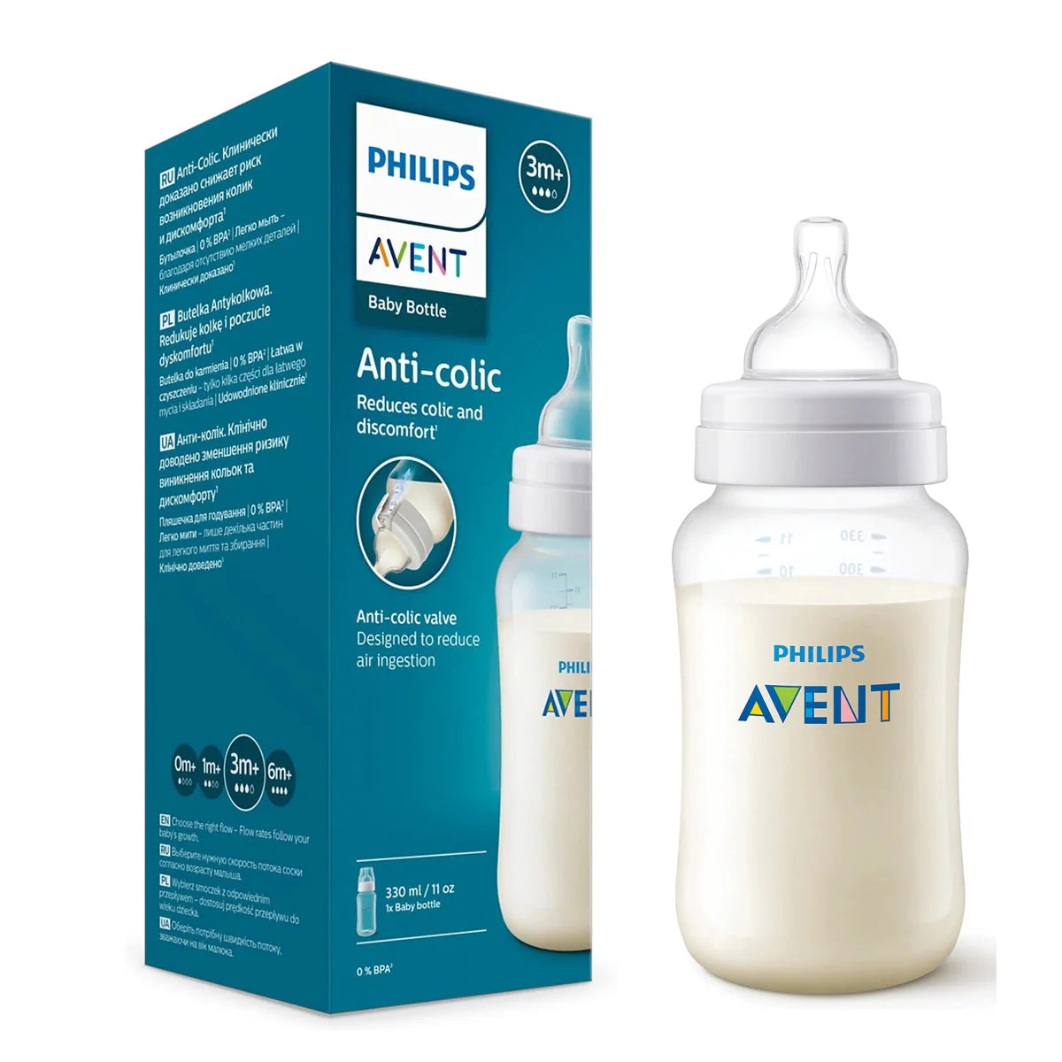 Avent Anti-Colic Baby Bottle 330ml (3M+) – Infant Feeding Bottle, 1 Pack