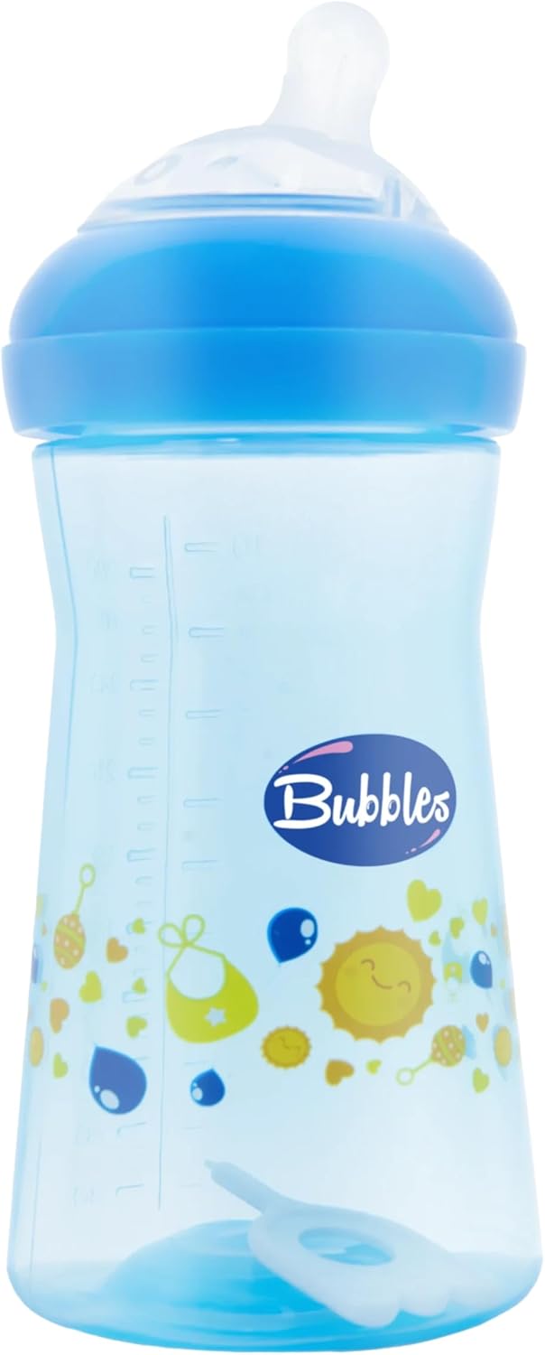 زجاجة رضاعة بيبي بابلز 280 مل مضادة للمغص – حلمة سيليكون مائلة (أزرق)