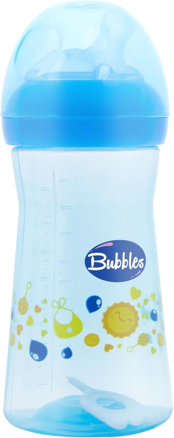 زجاجة رضاعة بيبي بابلز 280 مل مضادة للمغص – حلمة سيليكون مائلة (أزرق)