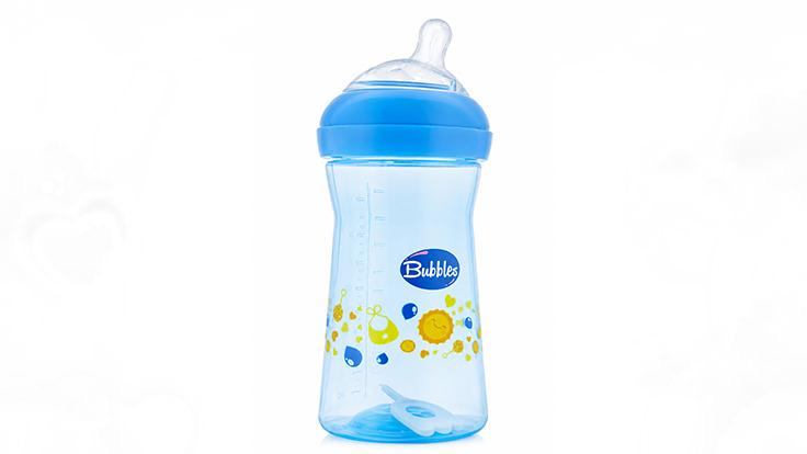 Bubbles Baby 280ml Anti-Colic Feeding Bottle – Soft Silicone Tilted Nipple (Blue)