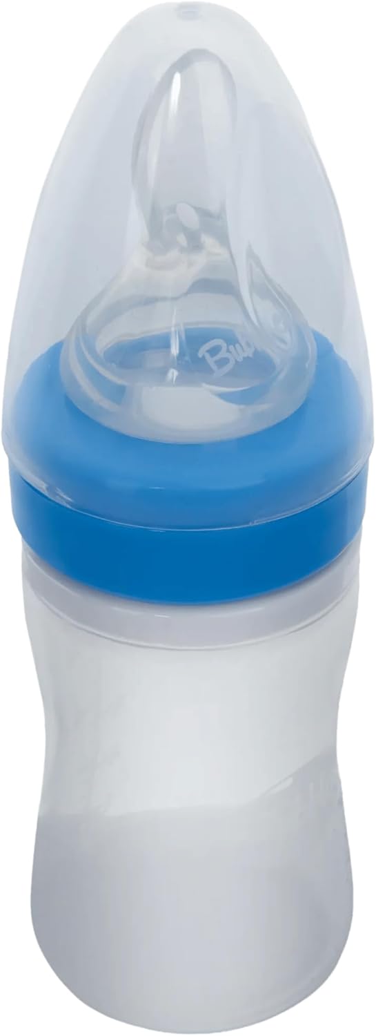 زجاجة رضاعة بيبي بابلز بملعقة سيليكون 150 مل – أزرق